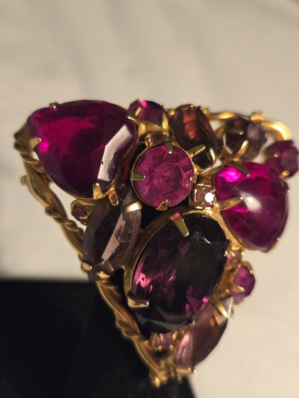 Vintage 1950s-60s Multicolor Statement Brooch Pin Gold Tone Faceted Glass Stones - Picture 14 of 14